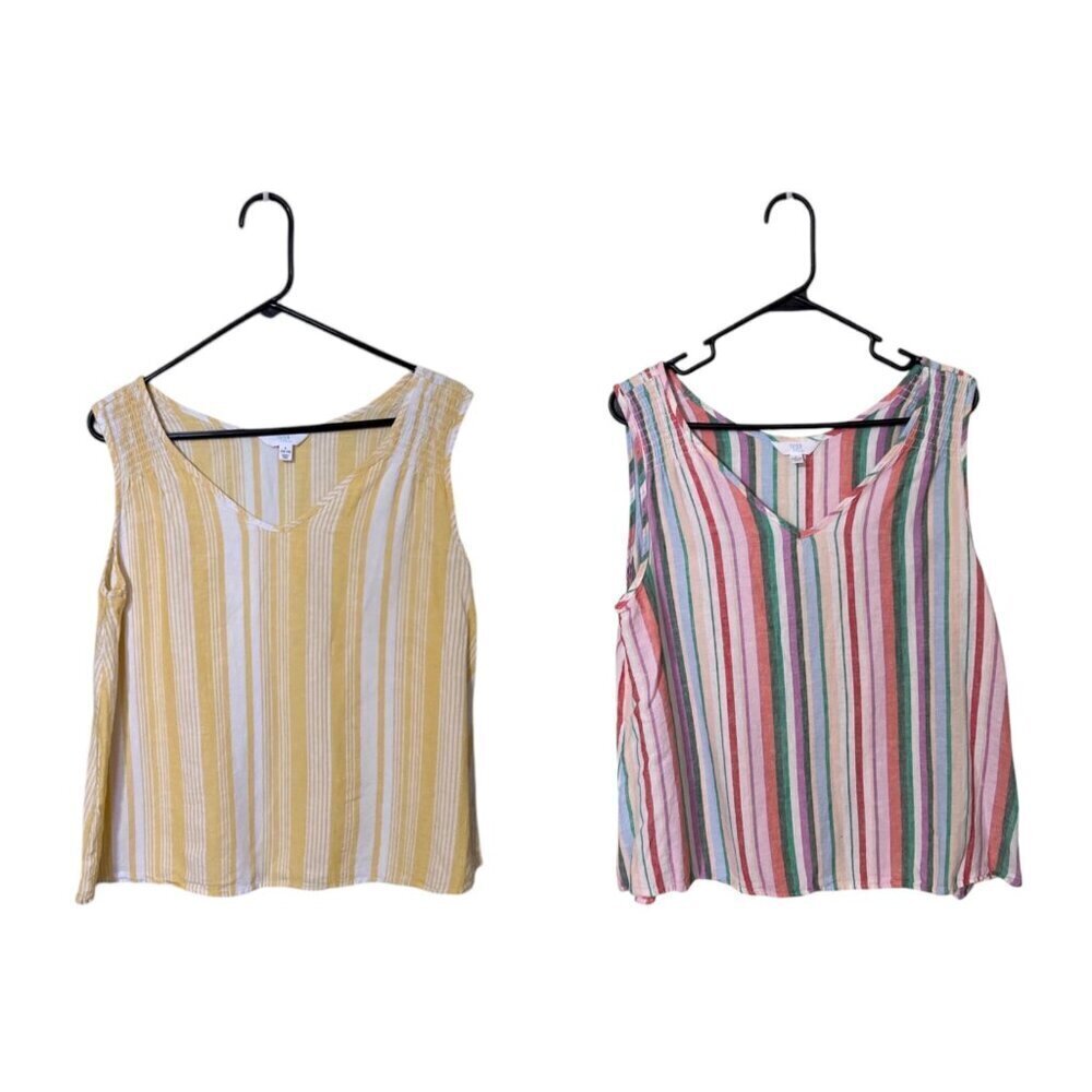 2‎ Linen Blend Sleevless toos Large Time and  Tru Beachy Boho Lagenlook Lagom